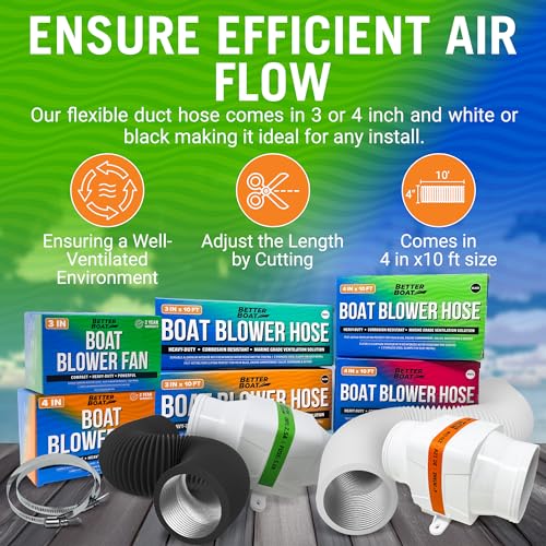 Image of Boat Blower Hose, 4 Inch Marine Exhaust Hose, 10 Ft Flexible PVC Duct | Bilge, Engine Compartment, Galley, Head, or Dryer Vent, Black