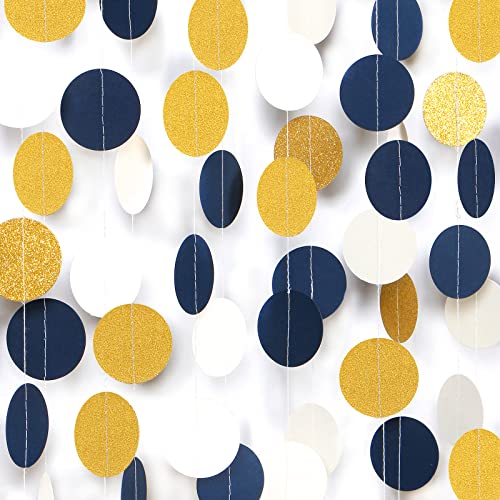 Image of Navy-Blue Ivory-White Gold Party-Decorations Garland - 52Ft Graduation 2025 Hanging Paper Banner Streamers,Farewell Wedding Bachelorette Engagement Men Nautical Birthday Decor Panduola