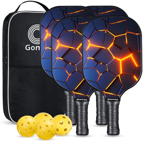 Gonex Pickleball Paddles, USAPA Approved Graphite Pickleball Rackets with Comfort Grip, Carbon Fiber Pickleball Set of 2/4 Paddles with 4 Balls, Portable Carry Bag