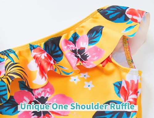 Image of Snowheart Girls Swimsuit Adjustable Shoulder Strap UPF50+ One-Shoulder Ruffle Bathing Suit 3-12T
