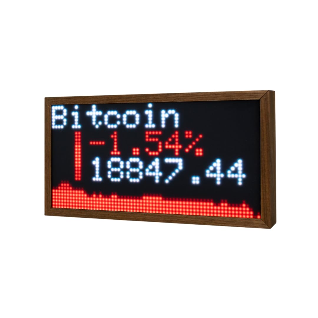 AssetWatch® – Bitcoin & Aktienanzeige im Mahagonirahmen | Finanzticker mit Echtzeitdaten & personalisierbarem Display | Crypto Monitor, Börsenticker, BTC Uhr & Kursanzeige