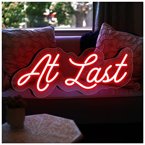 KLZUOPT LED Neon Light Sign At Last Neon Signs Lights for Bedroom,Handmade Led Neon Sign for Home Room Store Wall Decoration (Color : Red, Size : 49x21cm(19x8in)) Cover