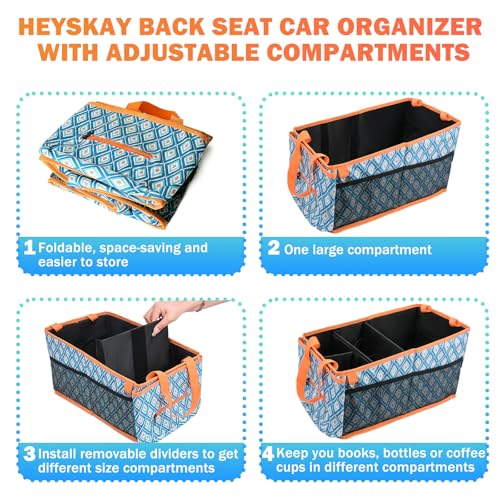 Image of HEYSKAY Car Seat Organizer with Cup Holders, Automotive Seat Back Organizer and Storage with Adjustable Dividers, Book & Toy Organizer for Car and Office