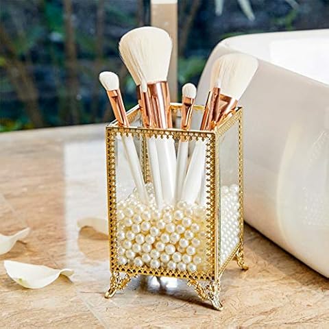 PuTwo Vintage Makeup Brush Holder with Pearls Cover