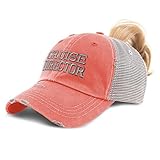 Speedy Pros Womens Ponytail Cap Cruise Director Embroidery Cotton Distressed Trucker Hats Strap Closure Coral Design Only