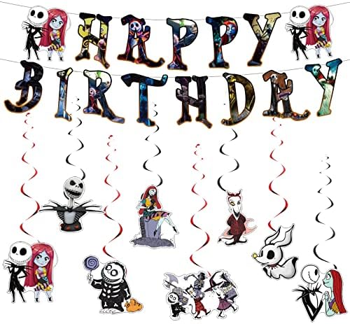 Christmas Nightmare Character Birthday Party Decorations Nightmare Happy Birthday Banner Hanging Swirls for Birthday Party Supplies Halloween Decorations