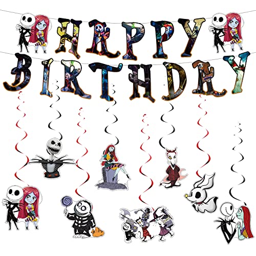 Christmas Nightmare Character Birthday Party Decorations Nightmare Happy Birthday Banner Hanging Swirls For Birthday Party Supplies Halloween Decorations #TOP3