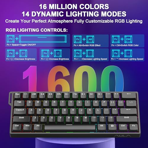 Image of Aula WIN60 HE 60% Mechanical Keyboard Wired, Hall Effect Gaming Keyboard Magnetic Switch Hot Swappable, Adjustable Actuation Rapid Trigger Mode 8000Hz Polling Rate, RGB Keyboard 60 Percent Design
