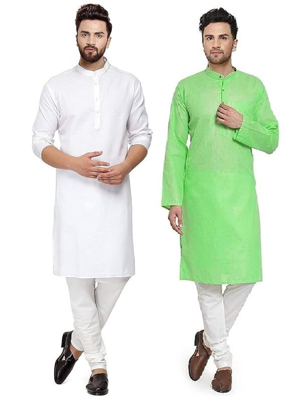 Image of GOLAZO Men's Cotton Kurta Pyjama Set Combo - Pack of 2 | Traditional Ethnic Wear for Festivals & Celebrations