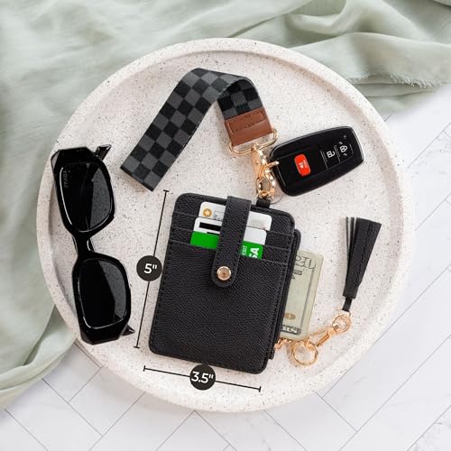 Image of Stylish Wristlet Keychain Wallet for Women, Slim Zipper Credit Card Holder | RFID Blocking Wallet with Clear ID Window, Tassel, Lanyard and Gold Rings - Plenty of Storage in an Easy Carry Design