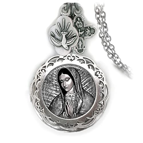 Virgen de Guadalupe Locket Necklace, Blessed Mother, Virgin Mary, Catholic Holy Mary Devotional Jewelry, Our Lady of Guadalupe