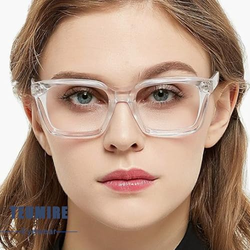 Teumire Classic Clear Lens Glasses for Women Men Thick Square Frame Eyewear Non Prescription Eyeglasses 2 Pack(Black+Transparent)