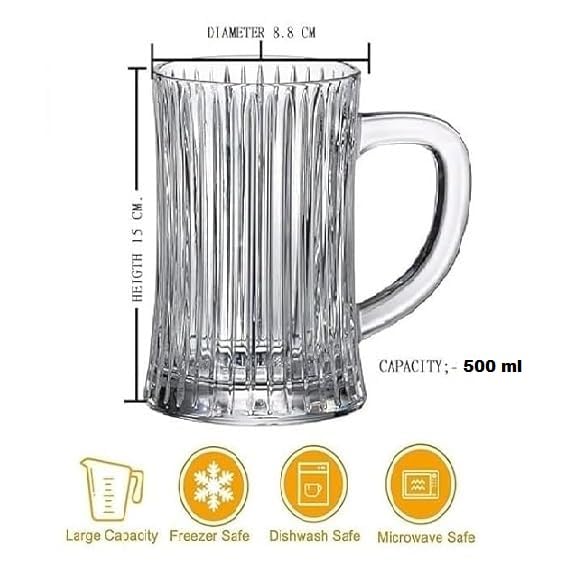 Image of Melbify Beer Mug | 550 ml | Set of 2 | Ribbed Design | Mug with Handle | Classic Beer Glasses | Premium | Heavy | Perfect for Beer, Cider,Cocktails,Mocktails | Gift Set