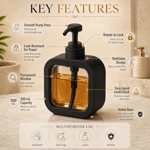 Image of Soap Dispenser for Wash Basin - Handwash Dispenser Bottle for Bathroom Sink - Liquid Soap Hand Wash Pump Bottle Plastic Container for Home, Bathroom(Black,Pack of 2)