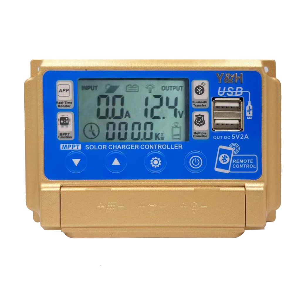 30A MPPT Solar Charge Controller 12V 24V Solar Panel Battery Charging Regulator with LCD Display,Dual USB,APP Communication,Charging Voltage Adjustable,fit for Lead-Acid Gel,FLD,Lithium