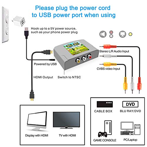 RCA auf HDMI Adapter, Dacimora AV auf HDMI Konverter RCA Eingang HDMI Ausgang HD 720P/1080P Video Audio Adapter für PS3… – Bild 4
