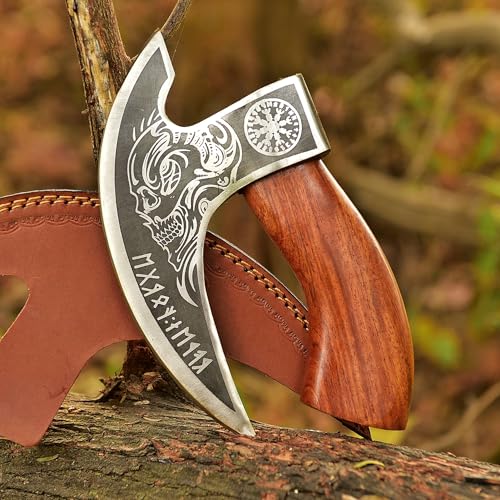 Viking Pizza Cutter Axe with Leather Sheath
