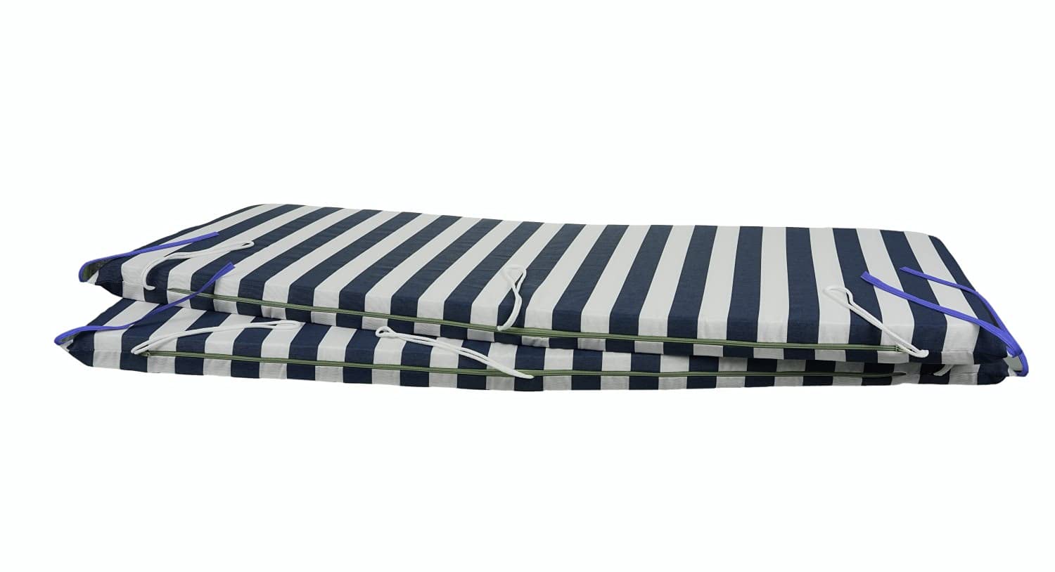 Generico Cuscino Fasciato per dondolo 4 posti 170*55*6 cm imbottito e rivestito in cotone totalmente sfoderabile compreso di schienale e seduta (Bianco e blu)