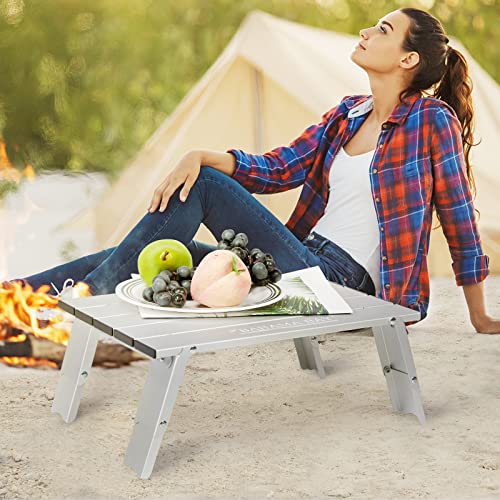 Old Bahama Bay Ultralight Aluminum Mini Table, Foldable Small Beach Table With Retractable Legs, 66Lbs/30Kg Weight Capacity, Suitable For Picnic Camping Outdoor Hiking(Silver) #TOP1