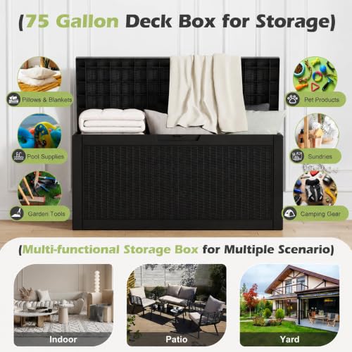 Image of Outdoor Storage Box Waterproof, 75 Gallon Deck Box for Patio Storage