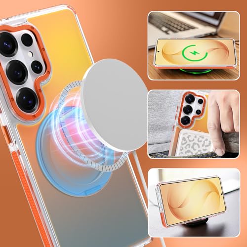 Image of Magnetic for Samsung Galaxy S26 Ultra Case with 360 Stand [Compatible with Magsafe] [Fluorescent Design] [1 Screen Protector] Slim Translucent Matte Case for Galaxy S26 Ultra 6.9 inch, Orange