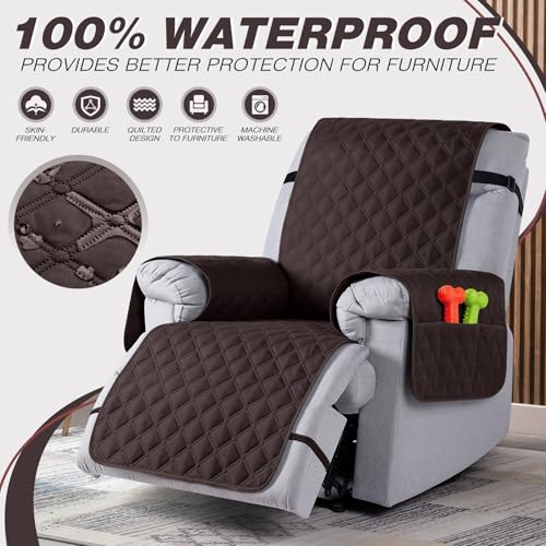 Image of TAOCOCO 100% Waterproof Recliner Covers, Recliner Sofa Covers with Leg Straps, Reversible Recliner Couch Cover for Reclining Chair, Washable Couch Protector for Pets Kids(1 Seater 22 inch, Chocolate)