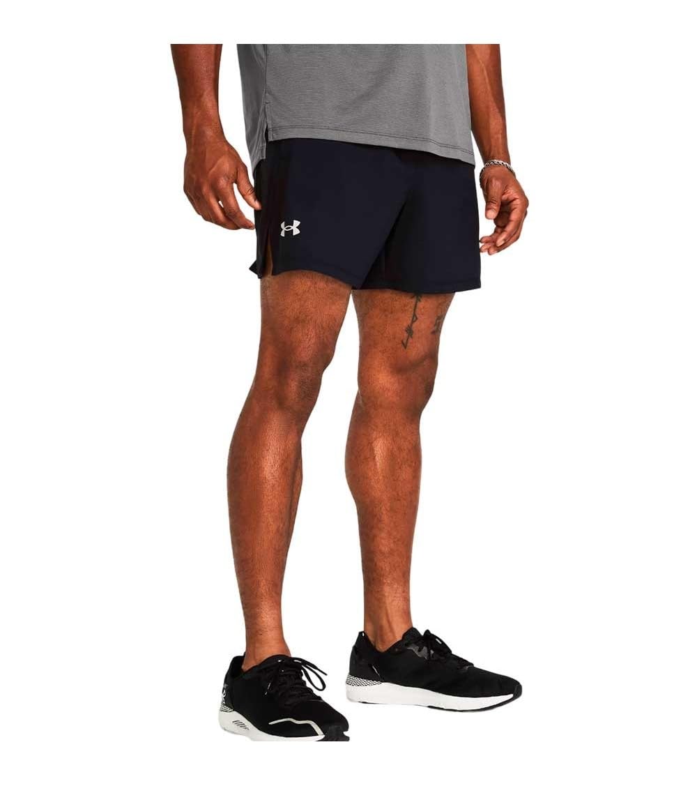 Under Armour Men's (001) Black / Black / Reflective Launch Run 5 Inch Unlined Shorts, (001) Black/Black/Reflective, Large