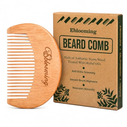 Image of Neem Wooden Beard Comb | Wooden Beard & Moustache Comb for Men | Fine Tooth Pocket Beard Comb | Smooth Rounded Teeth for Beard Grooming & Styling | Travel Friendly | 1 Piece