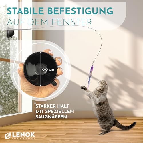LENOK Katzenangel Spielzeug mit Saugnapf und Federn - Interaktives Katzenspielzeugset mit Vogelsimulation - Spielangel für Katzen - Lang – Bild 3