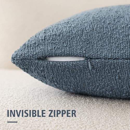 Image of Foindtower Pack of 2 Textured Boucle Throw Pillow Covers Accent Solid Decorative Pillow Cases Cozy Woven Couch Cushion Case for Sofa Bedroom Living Room Home Decor 20x20 Inch Misty Blue
