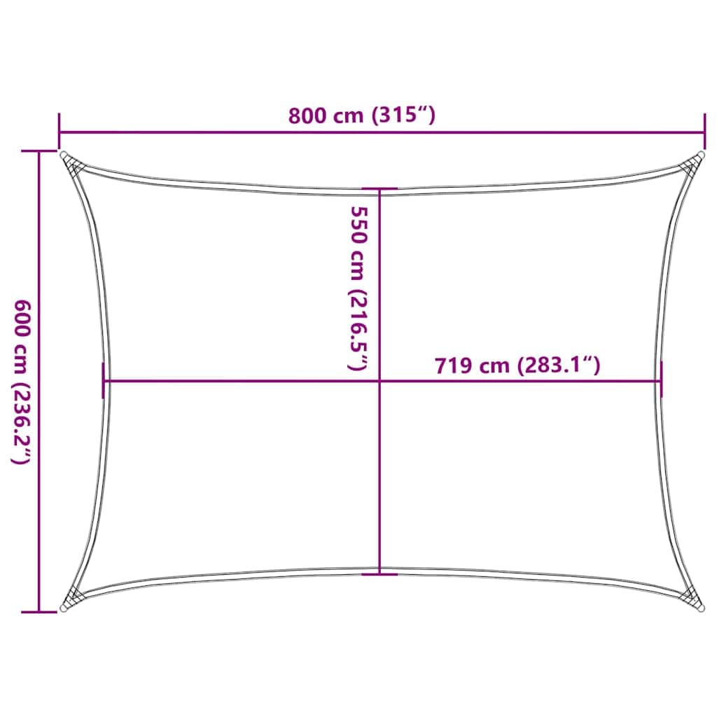 Tenda parasole rettangolare, 6 x 8 m, in polietilene ad alta