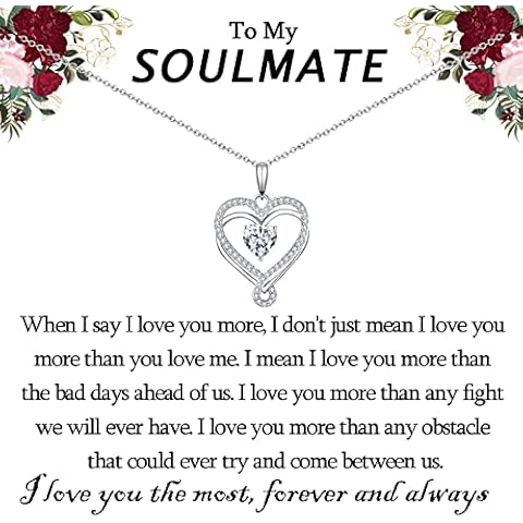 VOSAP Soulmate Necklace for Her, Sterling Silver Heart Pendant Necklace Present, Jewellery Gifts for Girlfriend Wife on Valentines Day Anniversary Christmas Birthday Cover