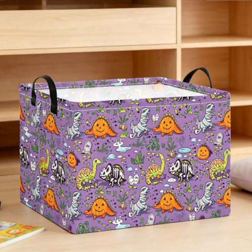 Image of NTAO Gift Storage Basket Empty for Halloween, Storage Bin with Handles, Room Decor, Book Box(Halloween Dinosaurs)