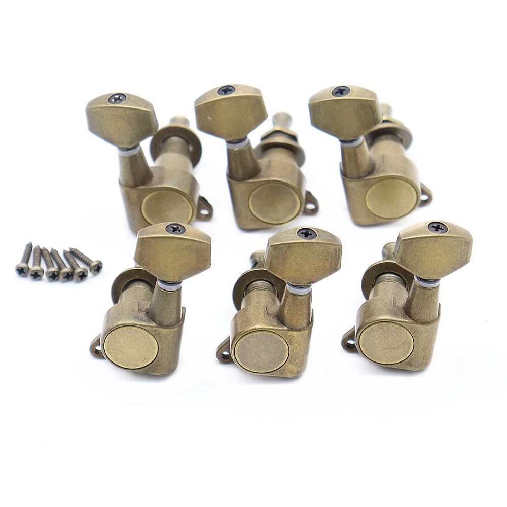 Guitar Part for 3L3R/6R/6L Electric Guitar Tuning Pegs Guitar Tuners Machine Small Square Handle Red Copper/Bronze(Color:6R Bronze)