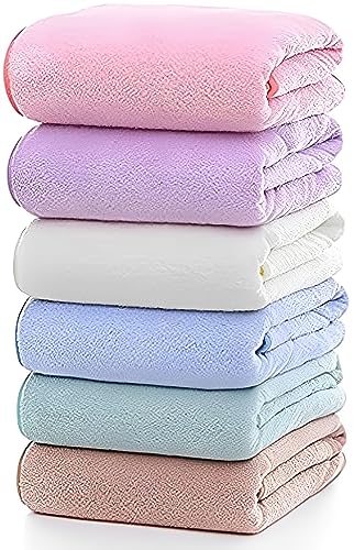 RYAKOIM バスタオル 速乾 bath towel マイクロファイバー ホテル仕様 大判 6色6枚セット しっかり コンパクトバスタオル ミニバスタオル 家庭用 浴用 プール 温泉用 枕カバー用 吸水 抗菌防臭 防ダニ ふわふわ 肌触り 毛羽落ち少なめ