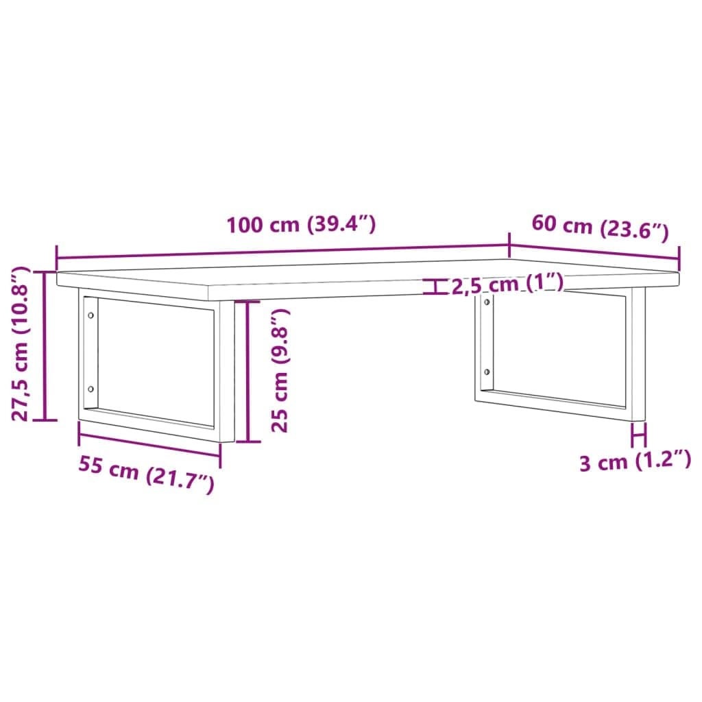 Piano lavabo in legno di rovere massiccio con supporto in acciaio, 100 x 60 x 2,5 cm, portata fino a 100 kg, salvaspazio per lavabo con mobiletto inferiore, moderno scaffale da bagno per
