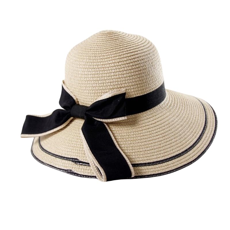 Cappello da Donna in Paglia Intrecciata,Cappelli da Sole Estivo in Paglia Intrecciata con Protezione Uv e Decorazione a Fiocco,Cappello da Spiaggia Traspirante e Leggero per Esterni,Viaggi,Feste