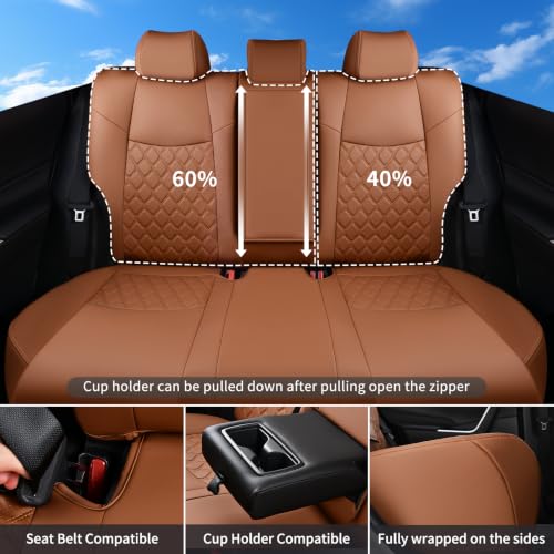 Image of Huidasource Custom Fit RAV4 (Gas Only) Car Seat Covers Full Set, Waterproof Faux Leather for 2019-2024 Toyota RAV4 LE /XLE & XLE Premium /Limited (Does Not Fit Adventure and TRD Off-Road, Brown)