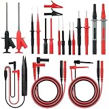 【Conjunto profesional de 21 piezas, sensación perfecta】El conjunto de 21 cables de prueba electrónica incluye 12 piezas de puntas de sonda reemplazables y otros accesorios para diferentes trabajos eléctricos y multipropósito. El enchufe del cable de alimentación está equipado con una cubierta protectora para evitar daños al enchufe del cable de prueba. La sonda de prueba de frío y calor está aislada. El revestimiento aislante proporciona una sensación suave y cómoda.