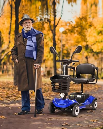 Compact 4 Wheel Mobility Scooter with Display, Foldable Electric Scooter for Seniors and Adults, Heavy Duty Travel Model with Lights, Basket, and Long-Lasting Extended Battery (Blue) - Thumbnail 3