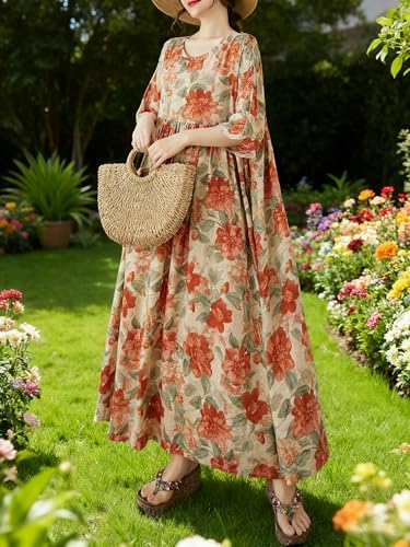 Image of Oversized Dress for Women Flowy Boho Plus Size Dresses Floral Print