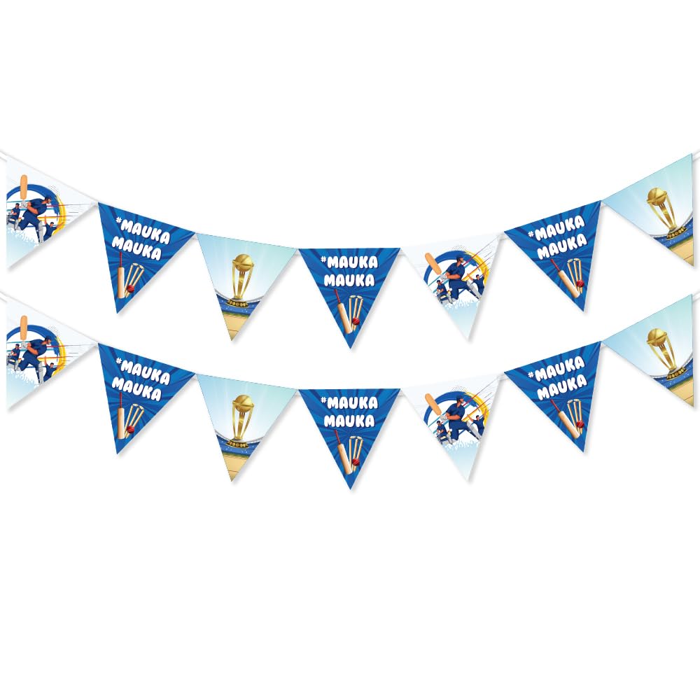 Festiko® Mauka Mauka Cricket Banner With Ribbon, Party Props, Theme Decorations, Indian Team Banner