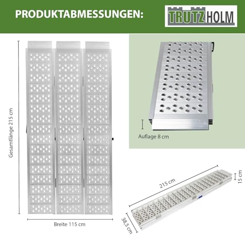 DREIBREIT by TRUTZHOLM 2-Fach klappbar Alu Auffahrrampe 215 cm Tragkraft 1020 kg gelocht Quadrampe Verladerampe grau