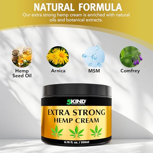 Image of 5Kind Extra Strong Hemp Cream 6.76 fl oz - Maximum Strength | Natural Topical Cream - Muscle Rub for Lower Back, Joints, Neck, Knees, Shoulders