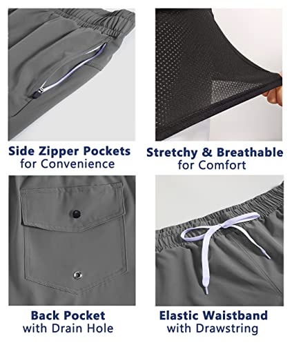 Yilisha Mens Swim Trunks With Compression Liner Mens Swim Trunks Surfing Trunk Beachwear Sports Pants 7 Inch Bathing Suits Grey Xl #TOP3