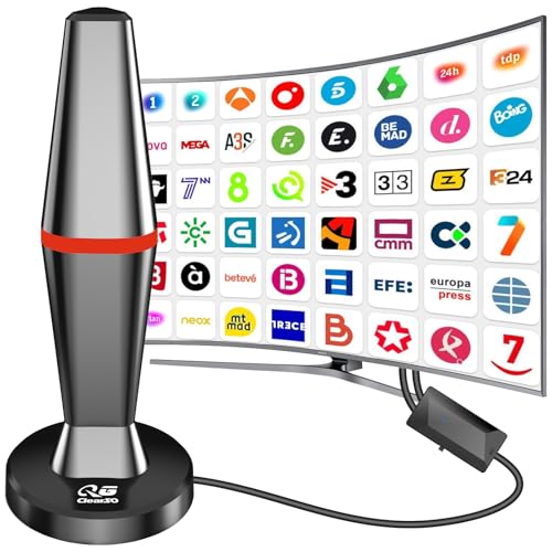 Antena TV Interior,2026 Antena de TV Interior con Amplificador, 460KM en recepción 360° Base magnética Resistente para, fácil instalación,admite Canales 4K/1080P, Puede Recibir señales DVB T2 DVB T