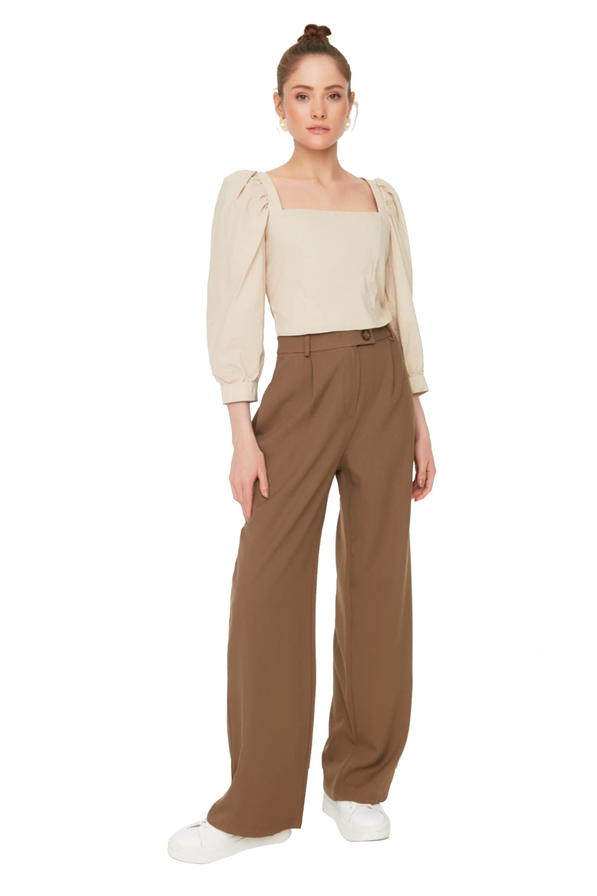 Trendyol FeMan Normal Waist Wide Leg Wide Leg Trousers Brown