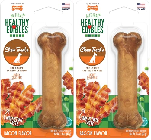 Image of Nylabone Healthy Edibles Natural Dog Chews Long Lasting Bacon Flavor Treats for Dogs, Small /Regular (1 Count) (Pack of 2)