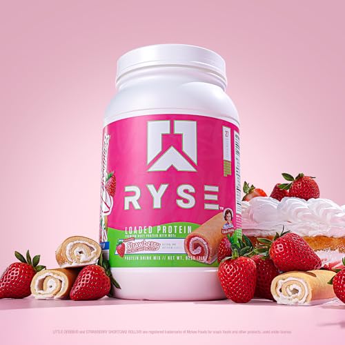 Image of RYSE Loaded Protein Powder - Little Debbie Strawberry Shortcake Rolls - 25g Whey Protein Isolate & Concentrate with Prebiotic Fiber & MCTs - Low Carb & Low Sugar - 27 Servings / 2 lb Tub