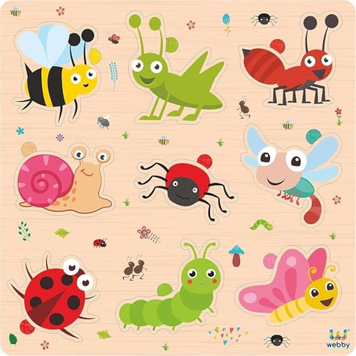 Image of Webby Wooden Insects Montessori Educational Pre-School Puzzle Board Toy For Boys And Girls, Kid